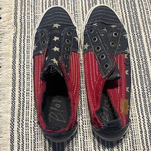 Blowfish Malibu red white and blue slip ons size 7 .